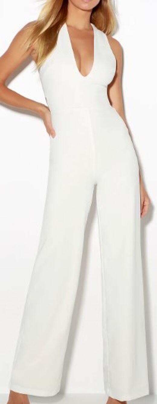 LULU'S sz S Thinking Out Loud White Backless Straight Leg Jumpsuit NEW 0B3